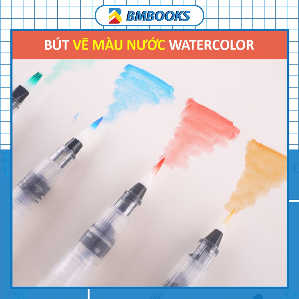 Bút màu nước vẽ tranh dạng bơm mực ngòi lông mềm BMBooks
