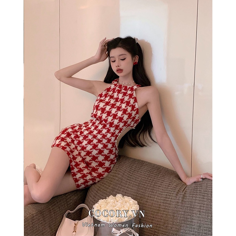 Cocory vn Đầm Mini Ôm Eo Không Tay Khoét Lỗ Gợi Cảm Cho Nữ