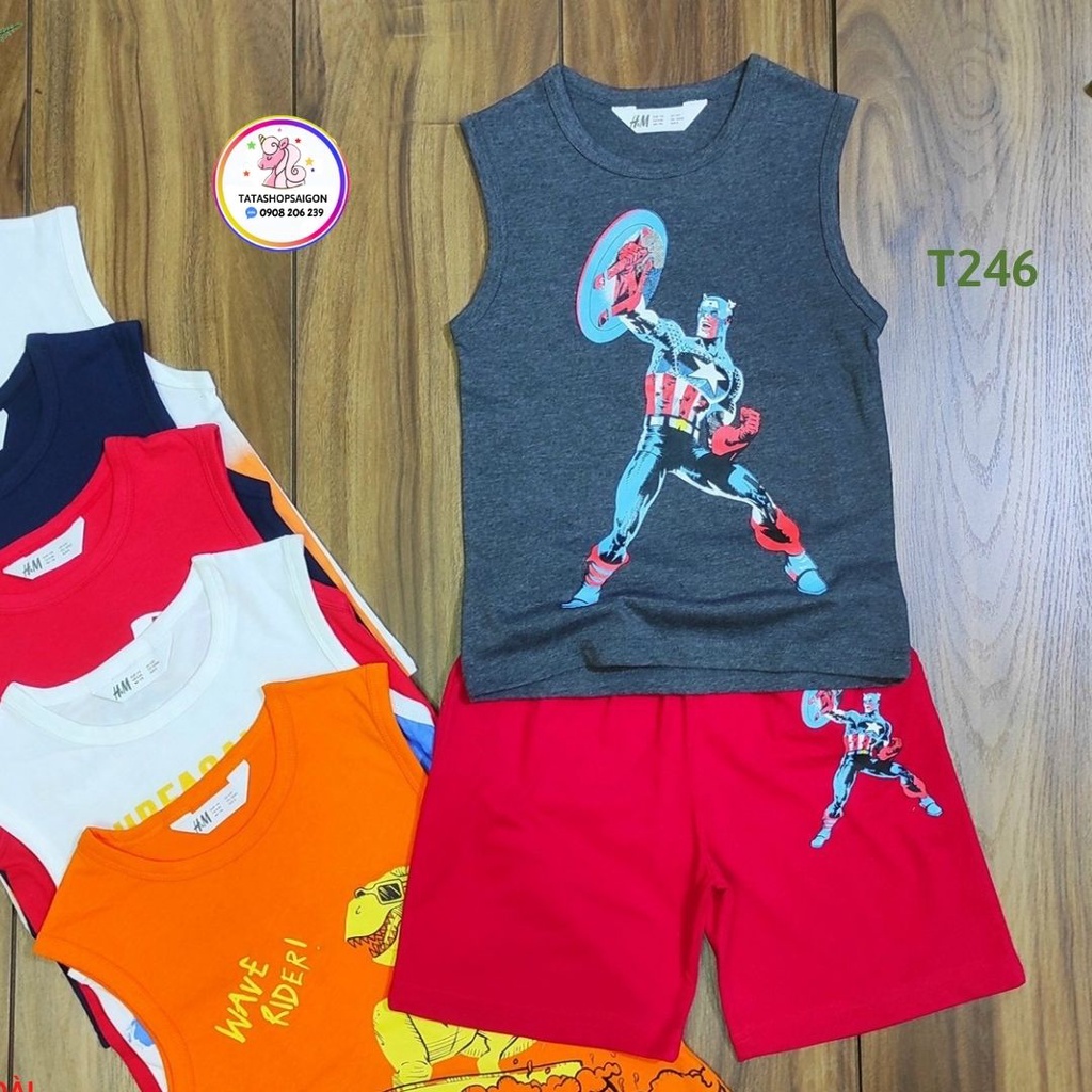 Bộ ba lỗ bé trai size đại thun cotton 4 chiều mềm mát hàng xuất 16 đến 28kg T246
