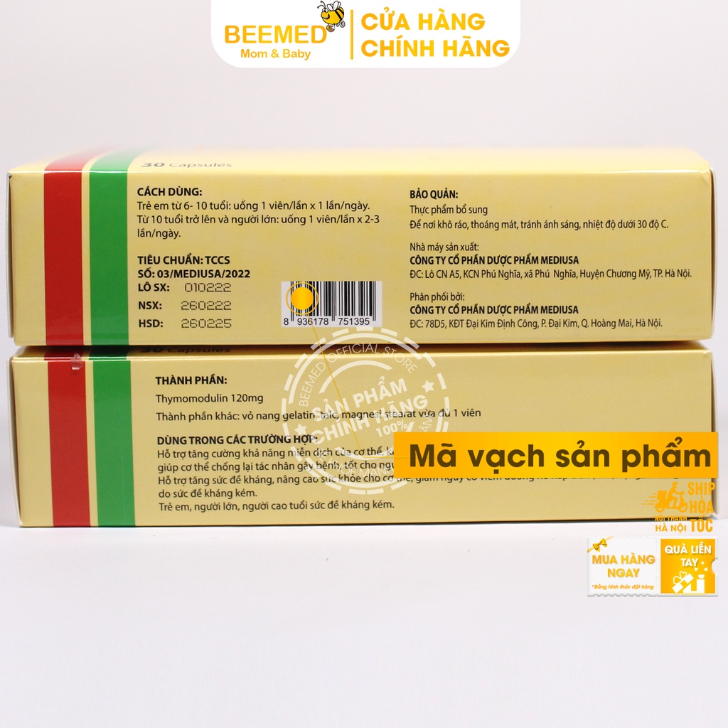 Thymodulin giúp nâng cao sức khỏe, Tăng sức đề kháng, giảm mệt mỏi từ Thymomodulin 120mg - hộp 30v  hàm lượng cao