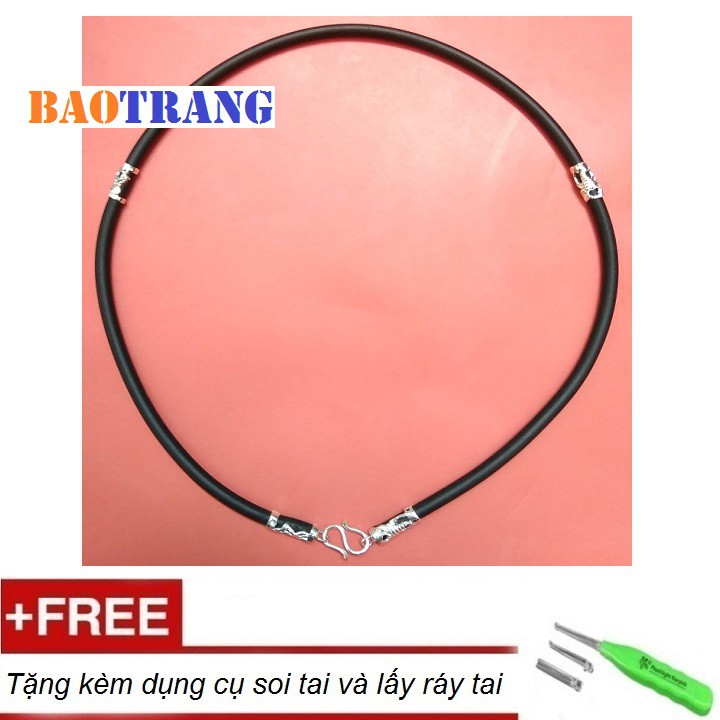 Dây chuyền bạc Bảo Trang da011 - Dây cao su kết hợp bạc 925 - Dài 48cm - Rộng 0.4cm - Bảo hành vĩnh viễn