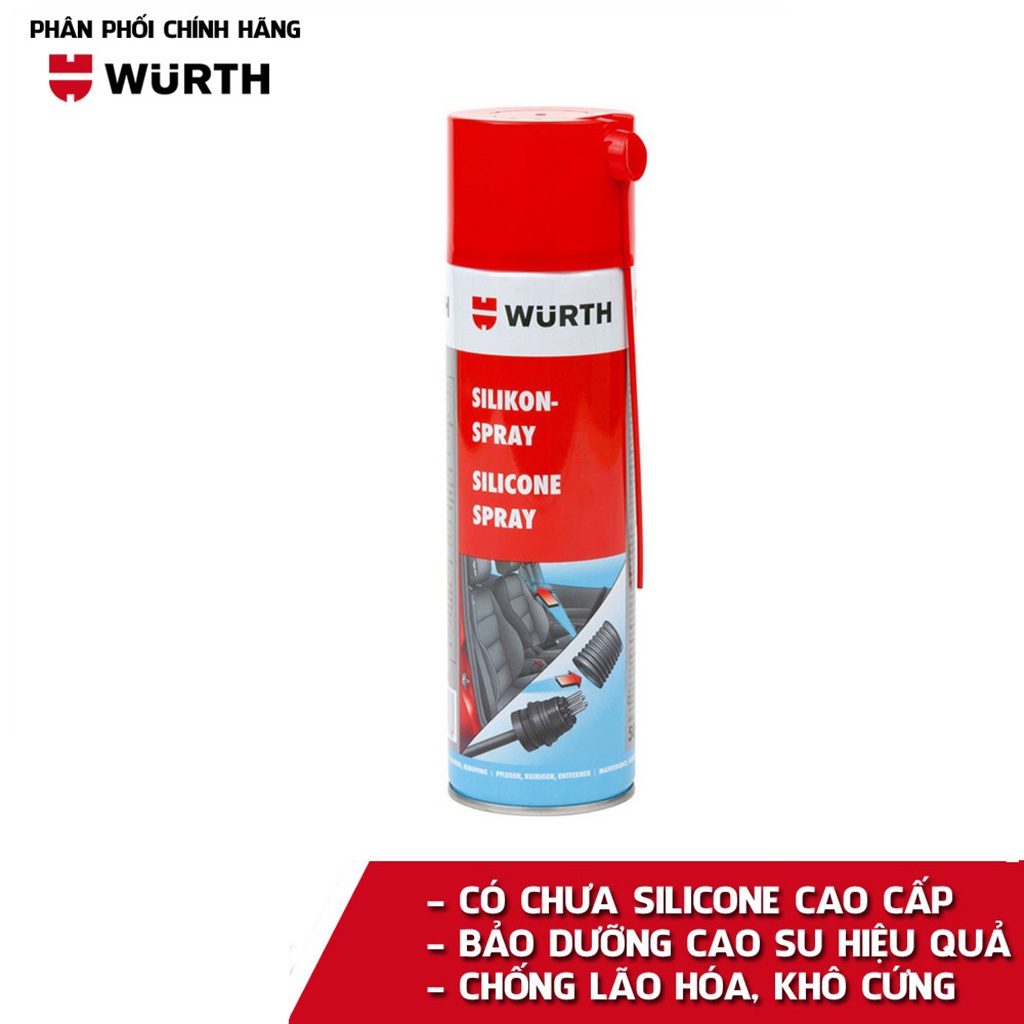 Chai Xịt Silicone Bôi Trơn Phục Hồi Cao Su và Nhựa Wurth Silicone Spray 500ml Nhập Khẩu Chính Hãng CHLB Đức WU-DDN500