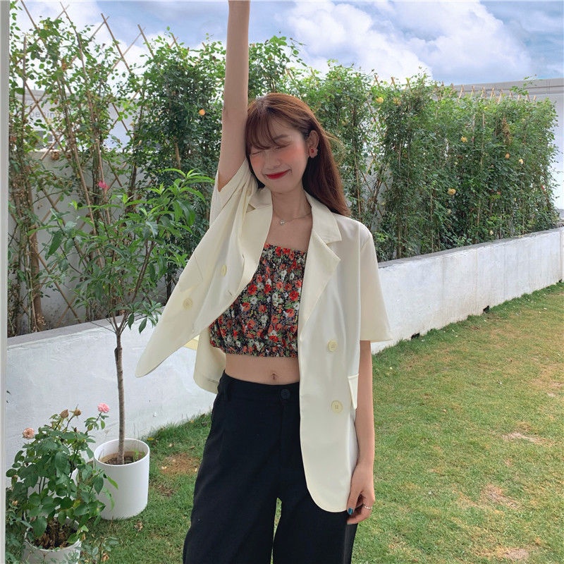 Áo khoác mới mùa hè mỏng tay ngắn của phụ nữ Wild Loose Suit Bộ đồ lưới Màu đỏ▩✈1