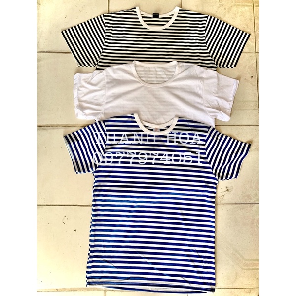 Áo lót thun cotton cổ tròn trắng, sọc xanh, sọc đen