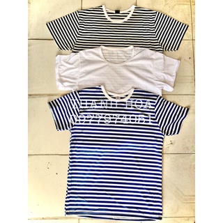 Áo lót thun cotton cổ tròn trắng, sọc xanh, sọc đen