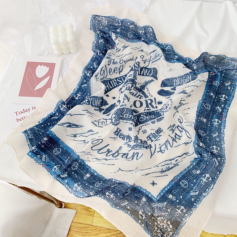 Khăn Quàng Cổ Hình Vuông Cỡ Nhỏ Chất Liệu Cotton Lanh Mỏng Phong Cách Nhật Bản Kích Thước 58x58 Cho Nữ