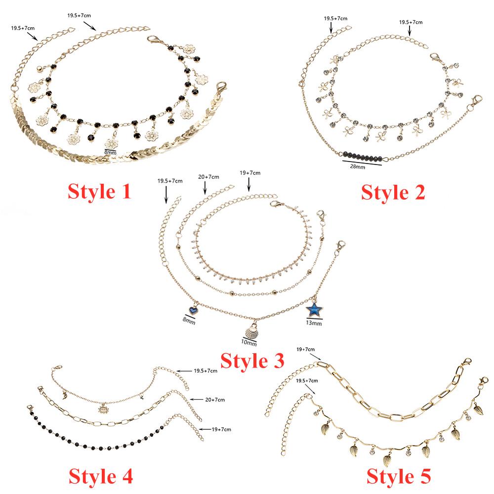 NEXTVN Set 2 / 3 Lắc Chân Đính Đá Màu Đen Phong Cách Bohemian Thời Trang Cho Nữ