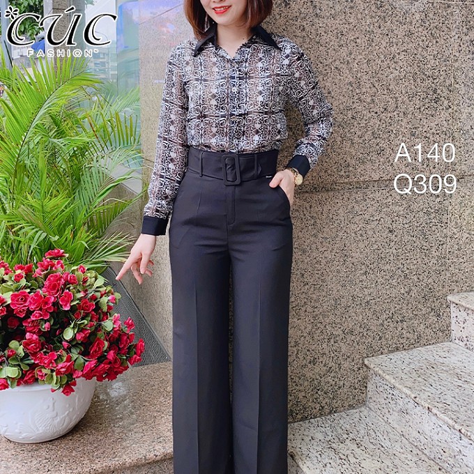 Quần baggy nữ công sở cao cấp Cúc Fashion Q309 quần bagy xuông đai vải