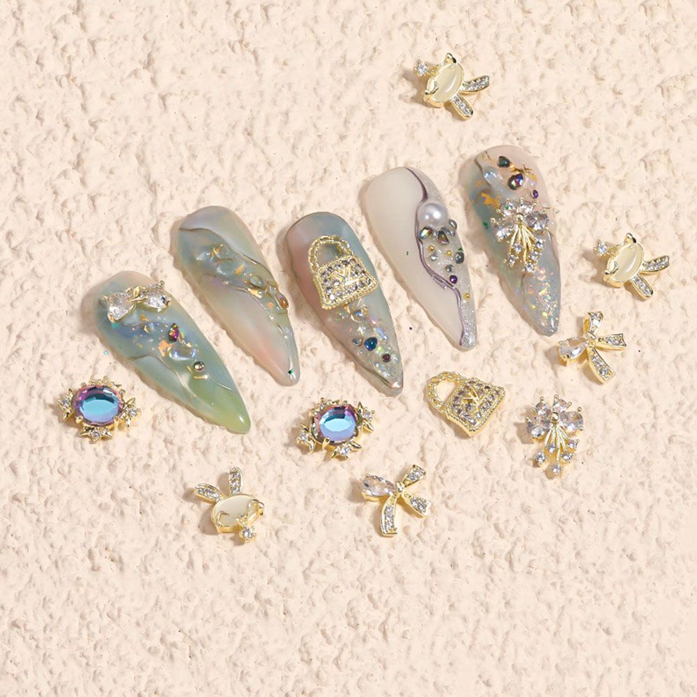 Phụ Kiện Trang Trí Móng Tay Hình Nơ Đính Đá Zircon Lấp Lánh Phong Cách Sang Trọng