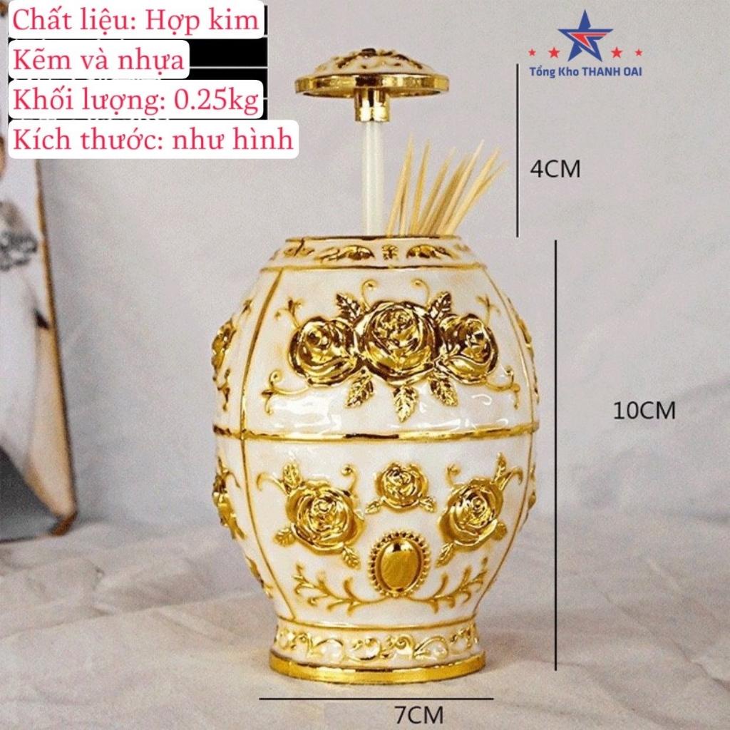 Lọ đựng tăm cao cấp hàng đẹp - Lọ tăm hợp kim hoàng gia mạ vàng hoa văn tân cổ điển