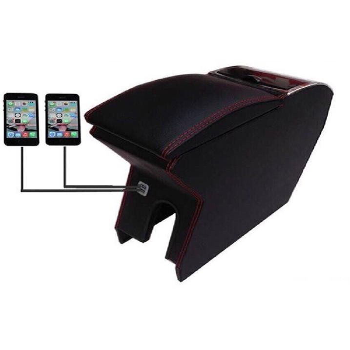 Hộp Tỳ Tay Xe GRAND I10 2014-2020 -Mẫu Gỗ,  có cổng USB lắp đặt dễ dàng