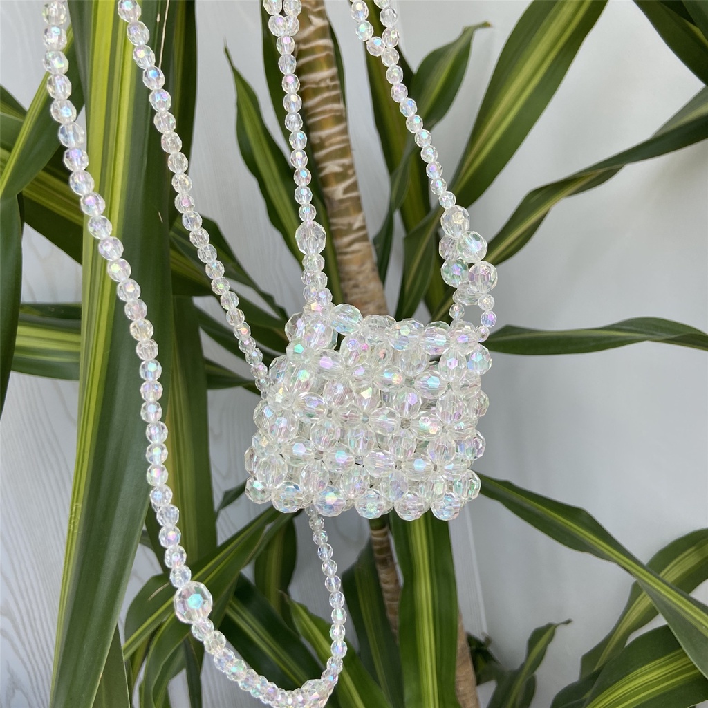 Túi đeo chéo mini đính hạt ngọc trai giả thủ công thời trang retro mùa hè 2021 sang trọng