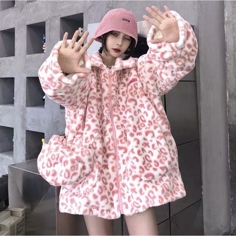 Áo khoác lông báo Hồng 2 lớp Ulzzang