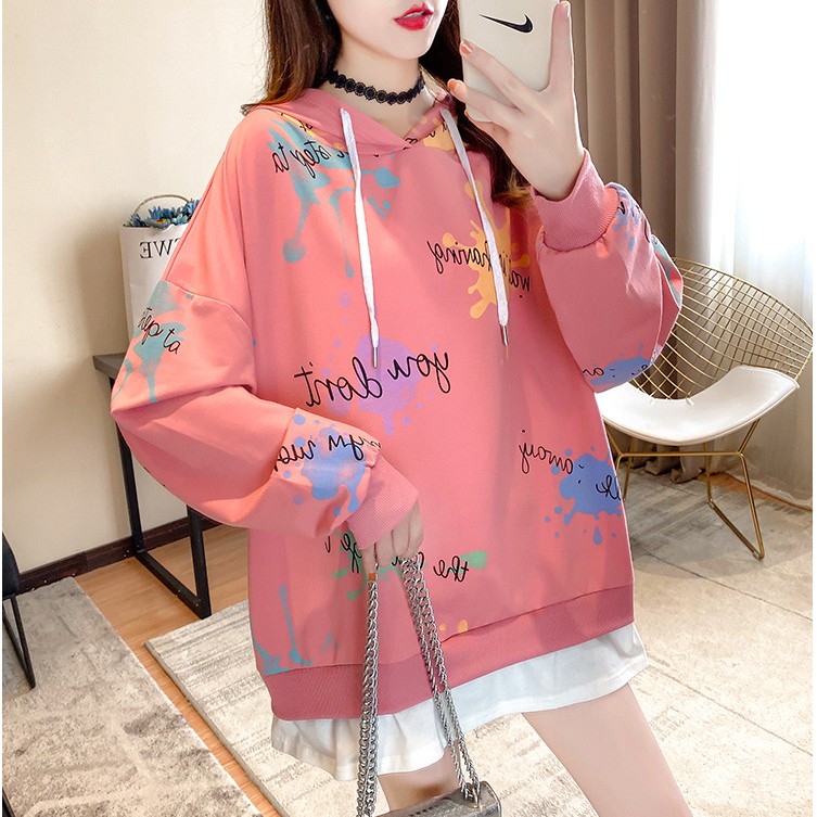 Áo Len Hoodie Nữ Thu Đông Có Mũ Dáng Dài Họa Tiết ĐỘC LẠ New 2021, Style Hàn Quốc Cho Nữ Tuổi Teen