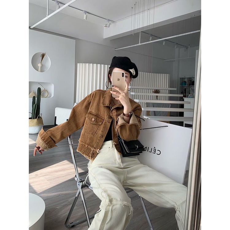 Áo Khoác Denim Dáng Ôm Ngắn Phong Cách Hàn Quốc Thời Trang Thu Xuân Dành Cho Nữ