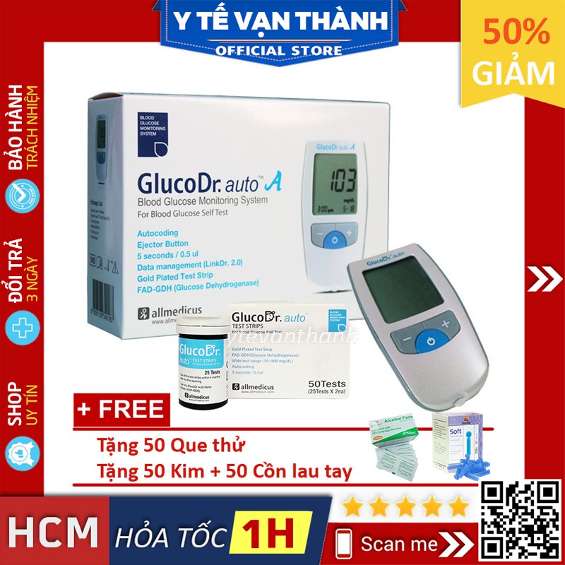 ✅ [TRỌN BỘ] Máy Đo Đường Huyết- Gluco Dr Auto (+ 25 Que, 50 Kim, Cồn) -VT0586 | Y Tế Vạn Thành