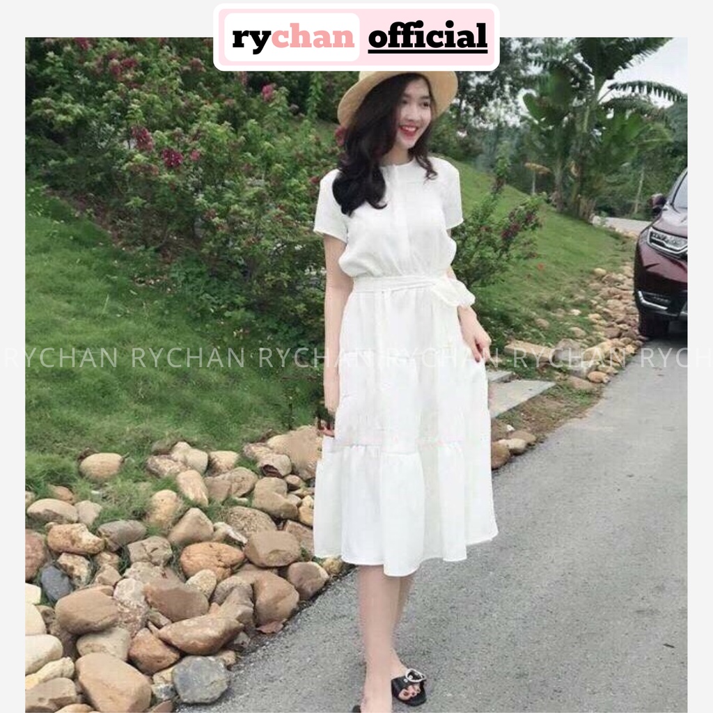 DX613 - Đầm Xòe Cột Eo 3 Tầng 2 Màu Trắng Đỏ