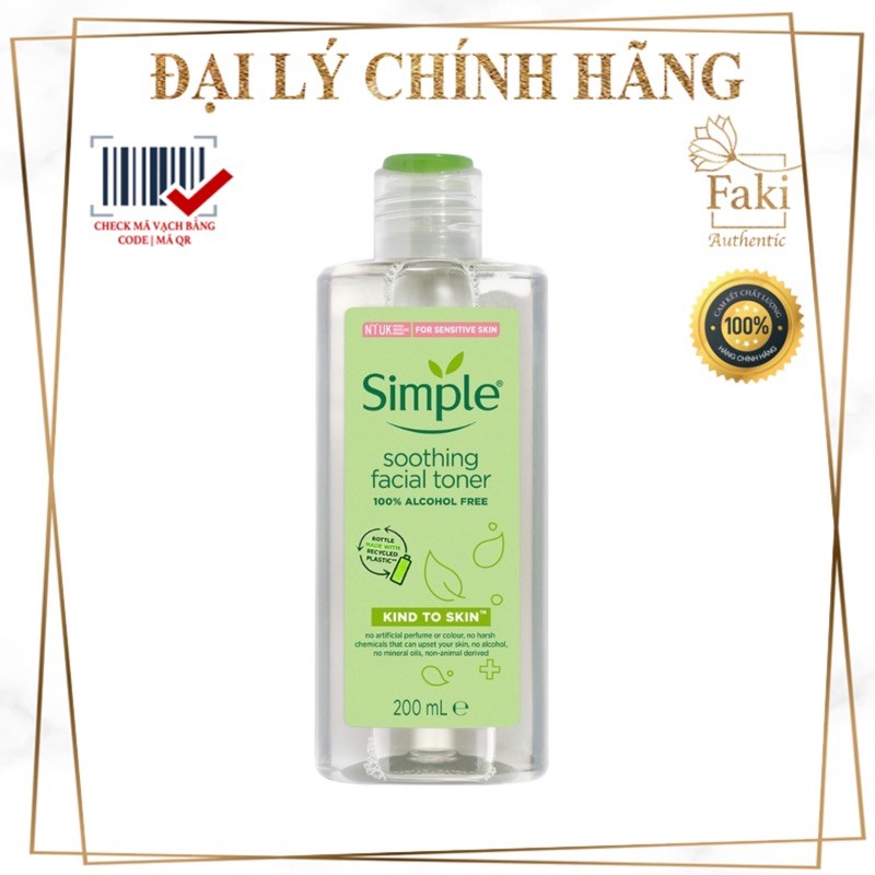 Toner Simple cân bằng da - Simple Toner Kind to Skin Soothing Facial 200ml