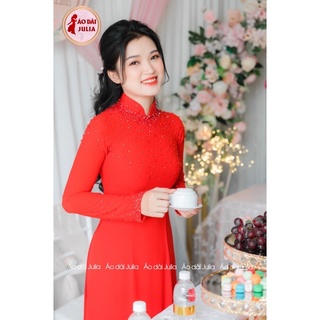 Áo dài cưới đỏ áo dài cô dâu đỏ kết hạt nổi cao cấp áo dài julia