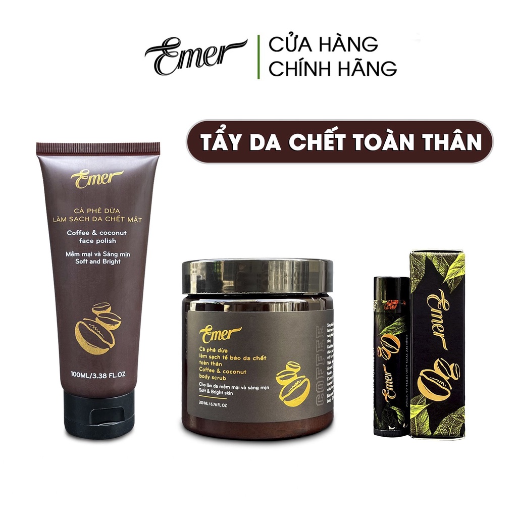 Liệu trình tẩy tế bào chết body mặt môi cà phê dừa Emer Garin sáng mịn đều màu