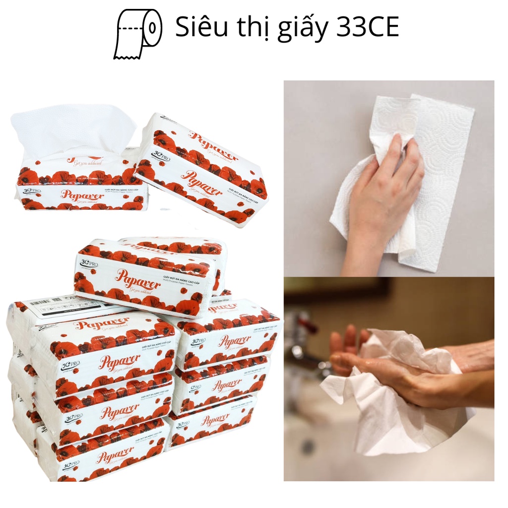 Khăn giấy rút đa năng cao cấp Papaver, 200 Tờ, 2 Lớp, 100% Bột Giấy Nguyên Sinh