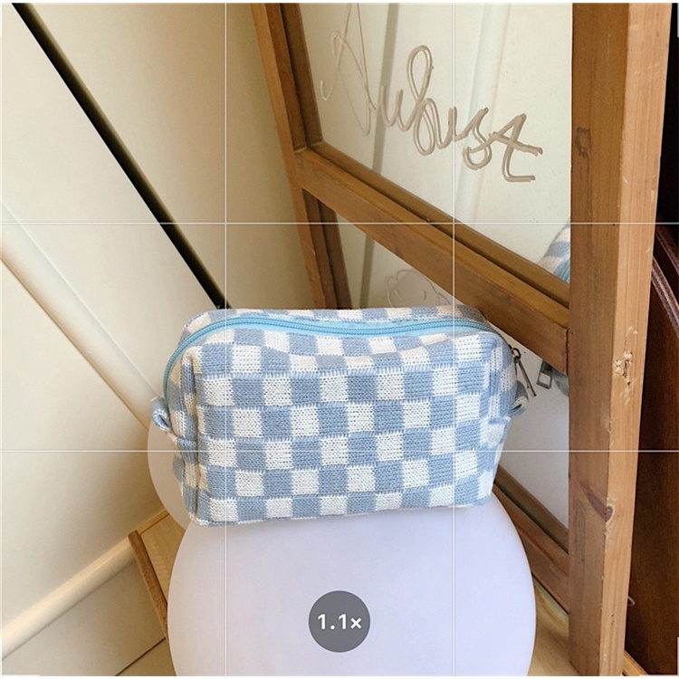 Hộp bút vải canvas caro nhiều ngăn to đa năng để vừa máy tính, đồ mỹ phẩm cá nhân