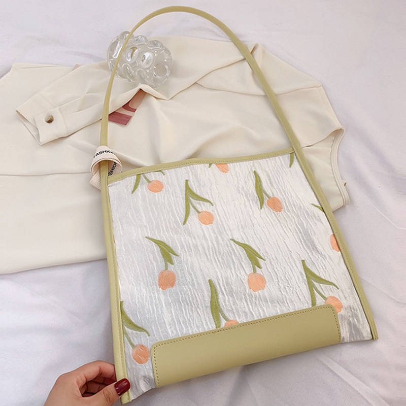 Youyo Túi Xách Tote Đeo Vai Cỡ Lớn Thêu Hoa Tulip Đẹp Mắt Cho Nữ