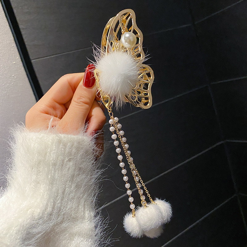 Kẹp Tóc Hình Bướm Phối Dây Tua Rua Xinh Xắn Dành Cho Nữ