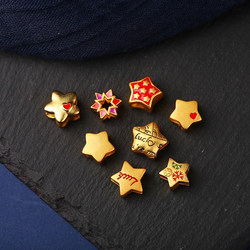 Phụ Kiện Hạt Hình Ngôi Sao Năm Cánh Tráng Men Thủ Công Nhiều Màu Sắc Phong Cách Trung Hoa