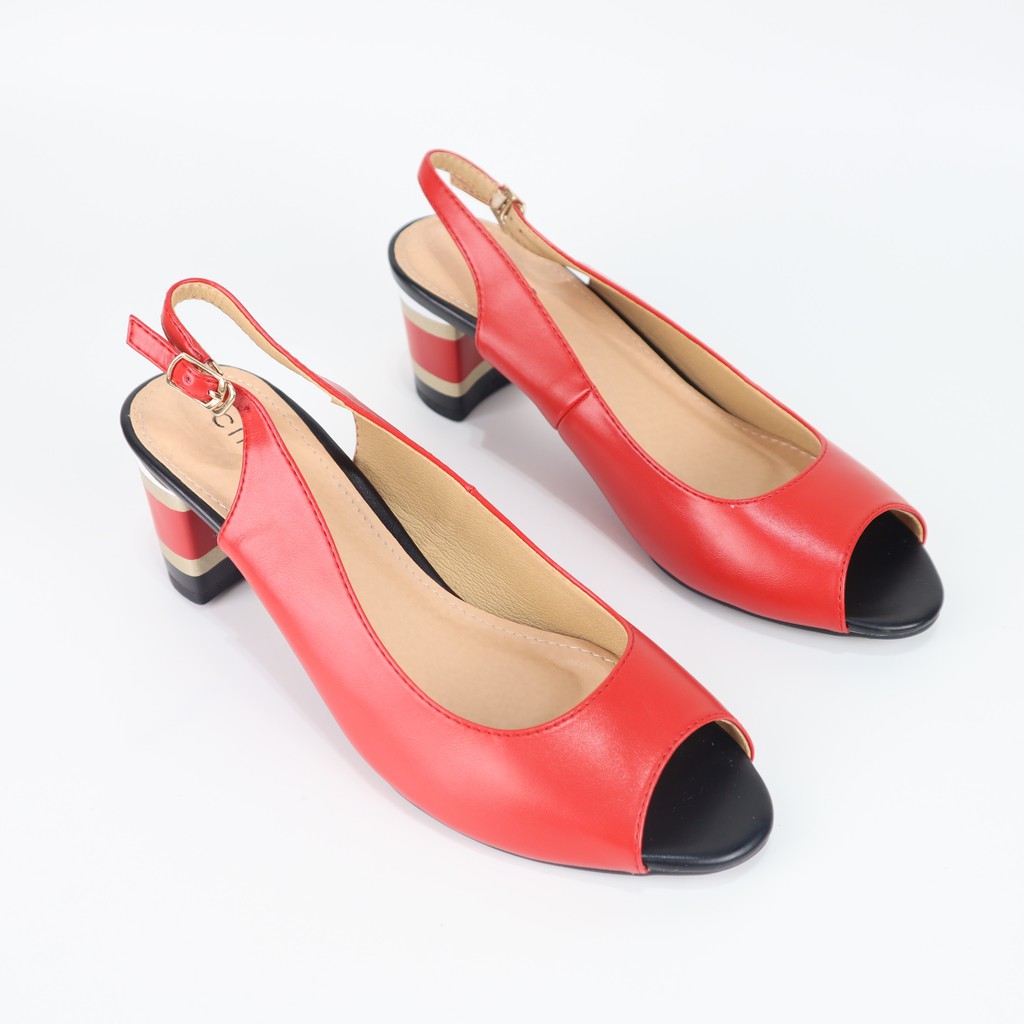 Giày sandal cao gót nữ hở mũi thanh lịch phối gót màu độc lạ 5cm đi làm dạo phố Cillie  1019