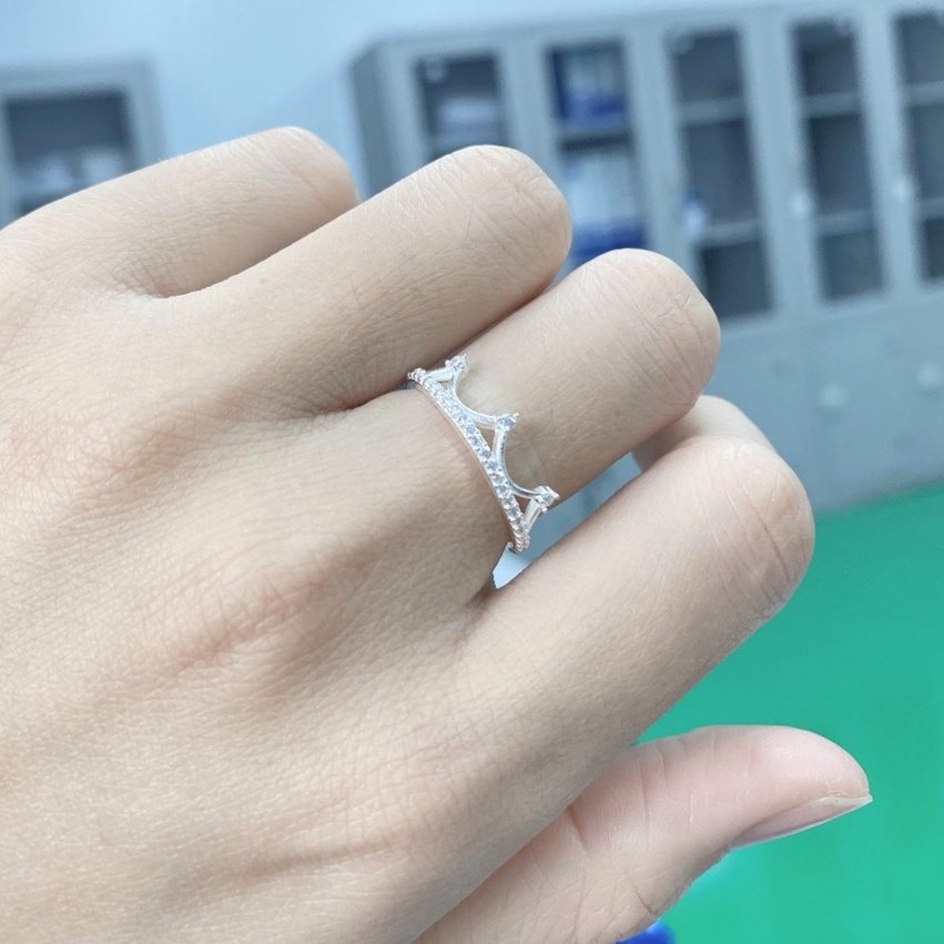 Nhẫn vương miện nữ đính đá thời trang, Nhẫn nữ bạc ta sang trọng nữ tính