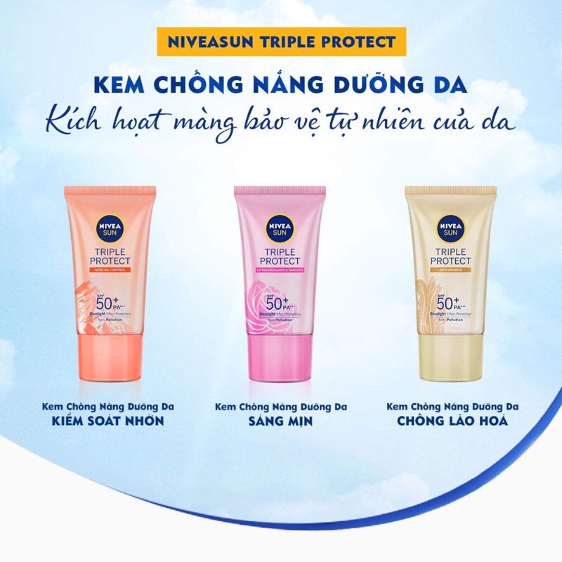 Kem Chống Nắng Dưỡng Da NIVEA SUN Triple Protect SPF50+ PA+++ 40ML