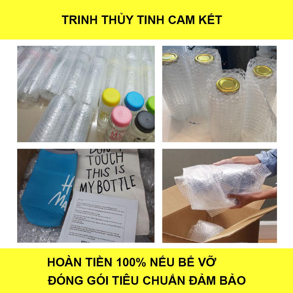 Bình Nước Thủy Tinh My Bottle, Nắp Đủ Màu Dung Tích 450ml. Trinh Thủy Tinh