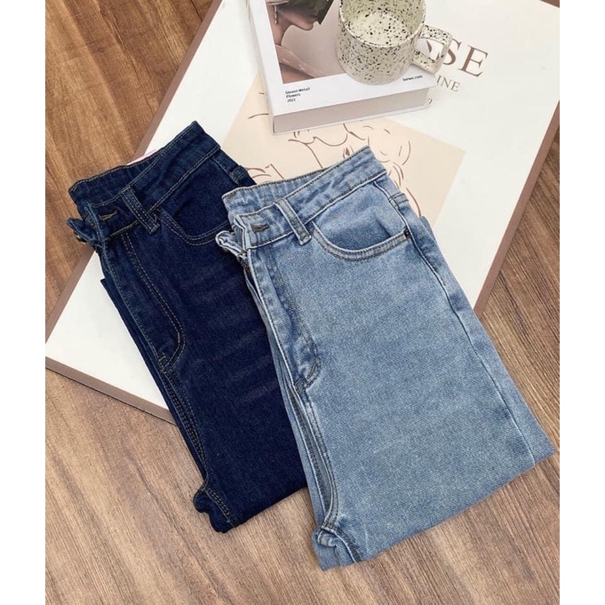 Quần jeans ống đứng cắt gấu chất liệu bò co dãn sẵn 3 màu