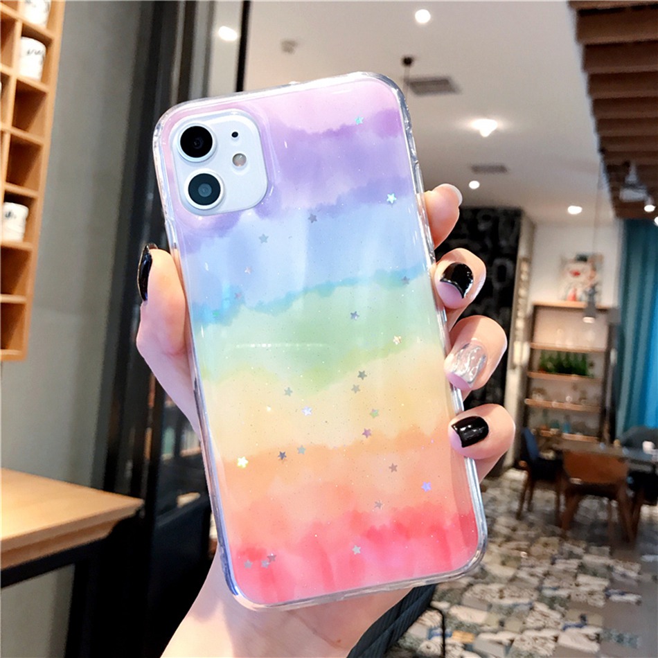 OPPO A31 2020 A5 A9 2020 A59 A59s F1s A5s A3s F15 A91 Reno 3 F9 Pro A83 Rainbow Gradient Glitter Epoxy Silicone TPU Soft Phone Case