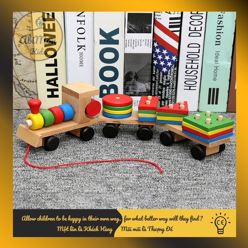 Tàu Hỏa Kéo Gỗ Thả Hình Khối Cho Bé ☘️ Montessori cao cấp ✨ (Đồ chơi Gỗ - Đồ chơi Giáo Dục - An toàn - Thông minh)