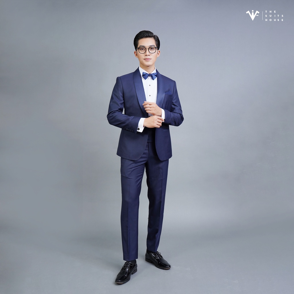 Bộ tuxedo nam xanh đen cổ sam 1 khuy, chất Wool, chuẩn form The Suits House