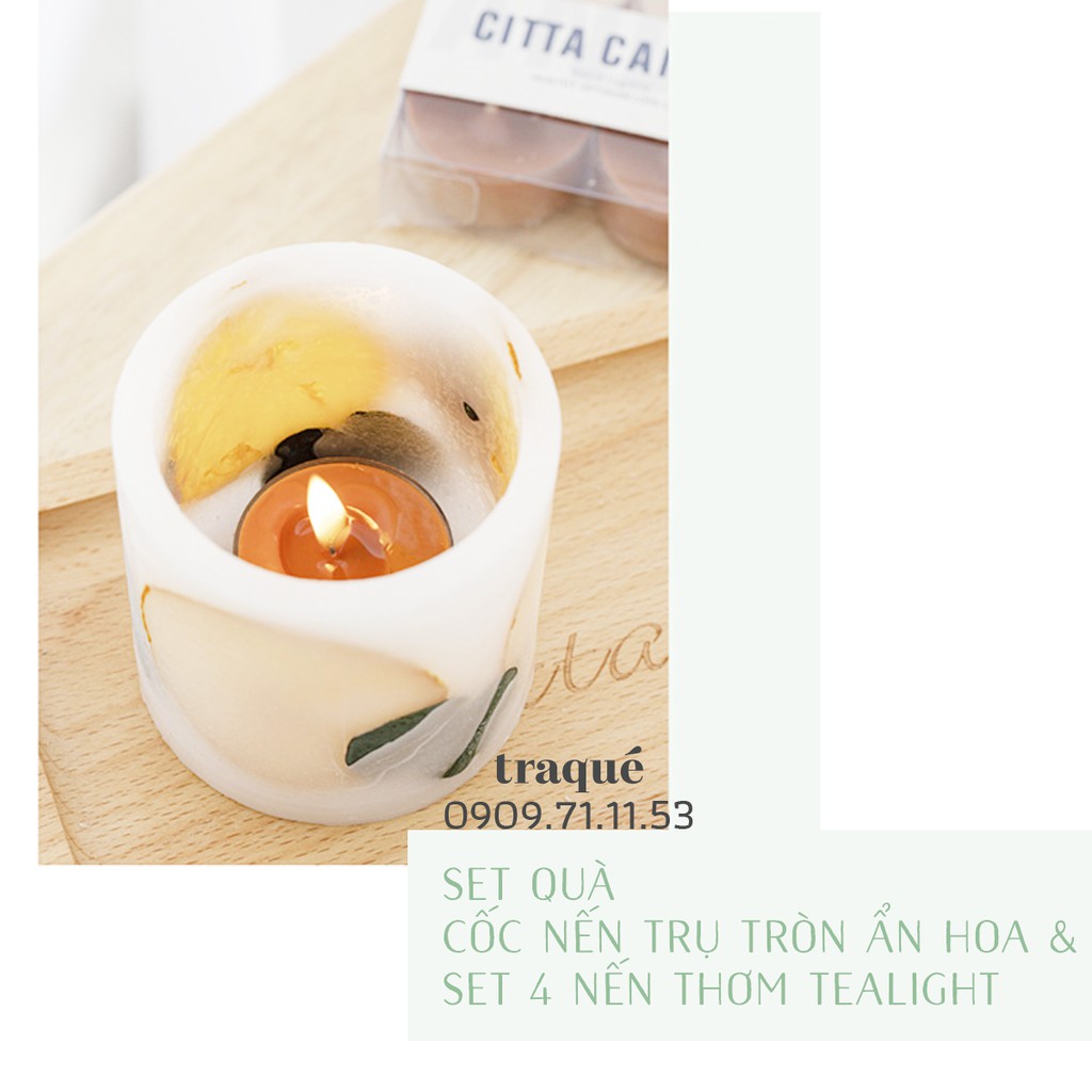 Set quà tặng nến thơm tealight + cốc trụ trang trí hoa khô ẩn cho không gian lung linh lãng mạn sắc màu