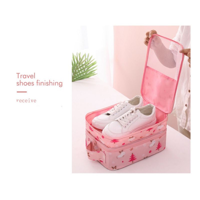 (Hình Thật) Túi đựng giày dép ba ngăn có đai cài tay kéo vali, Túi đựng giày dép đi du lịch