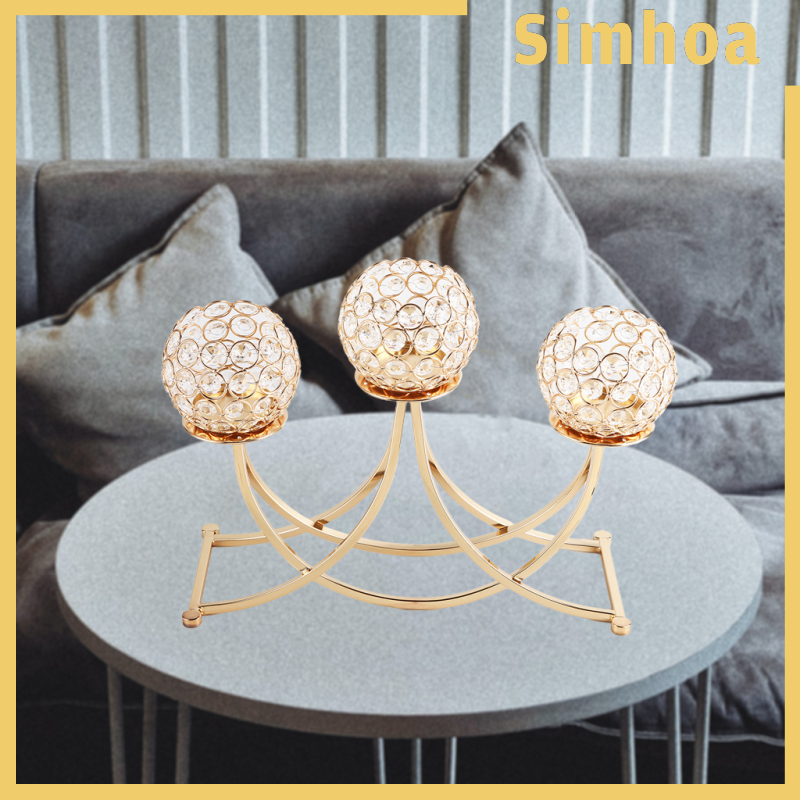 [SIMHOA]3 Arms Gold Crystal Candle Holders for Home Table Buffet Cabinet Decor