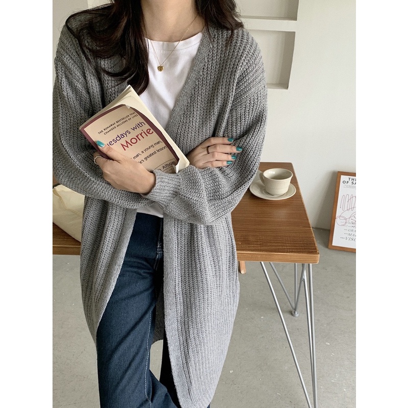 MS738 Áo cardigan len dệt kim sợi to dáng dài Hàn Quốc