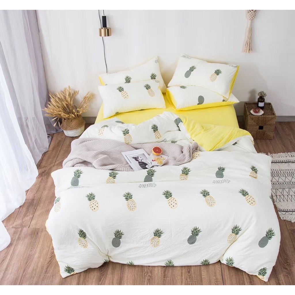 Bộ vỏ chăn ga gối Cotton đũi ( Dứa vàng )