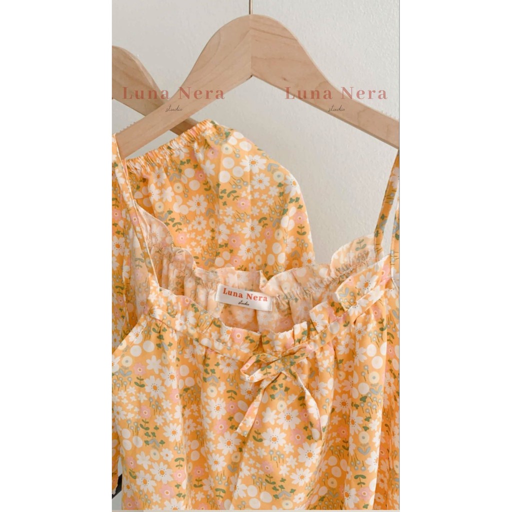 [TẶNG GƯƠNG CẦM TAY] Set đồ ngủ 2 dây hoa nhí viền bèo áo nhún ngực | Ảnh thật 100% ♡ | BigBuy360 - bigbuy360.vn