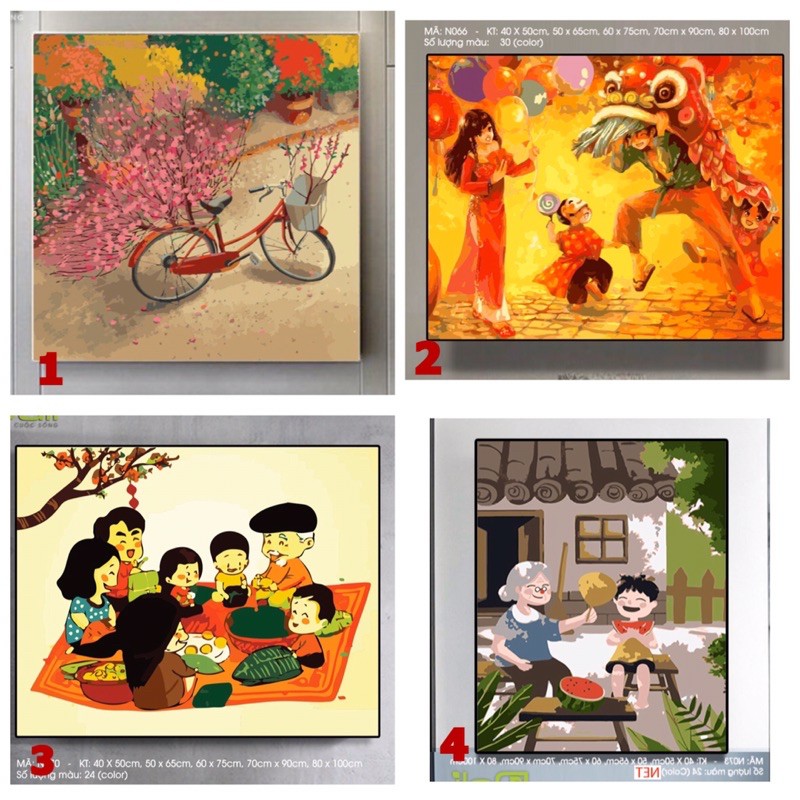 tranh số hoà tự tô màu theo số trên khung vải đã căng sẵn khung - tranh cảnh việt nam - cảnh gia đình size 40x50cm