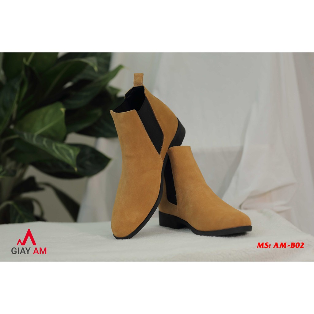 Giày Chelsea Boot da lộn tăng 4cm chiều cao -Giày cổ cao