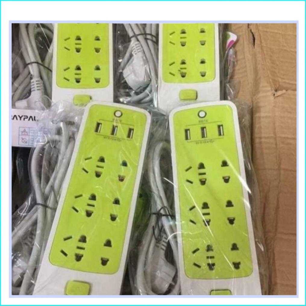 Ổ cắm điện đa năng chống giật, thông minh kèm cổng sạc USB (6 phích cắm, 3 USB) !!