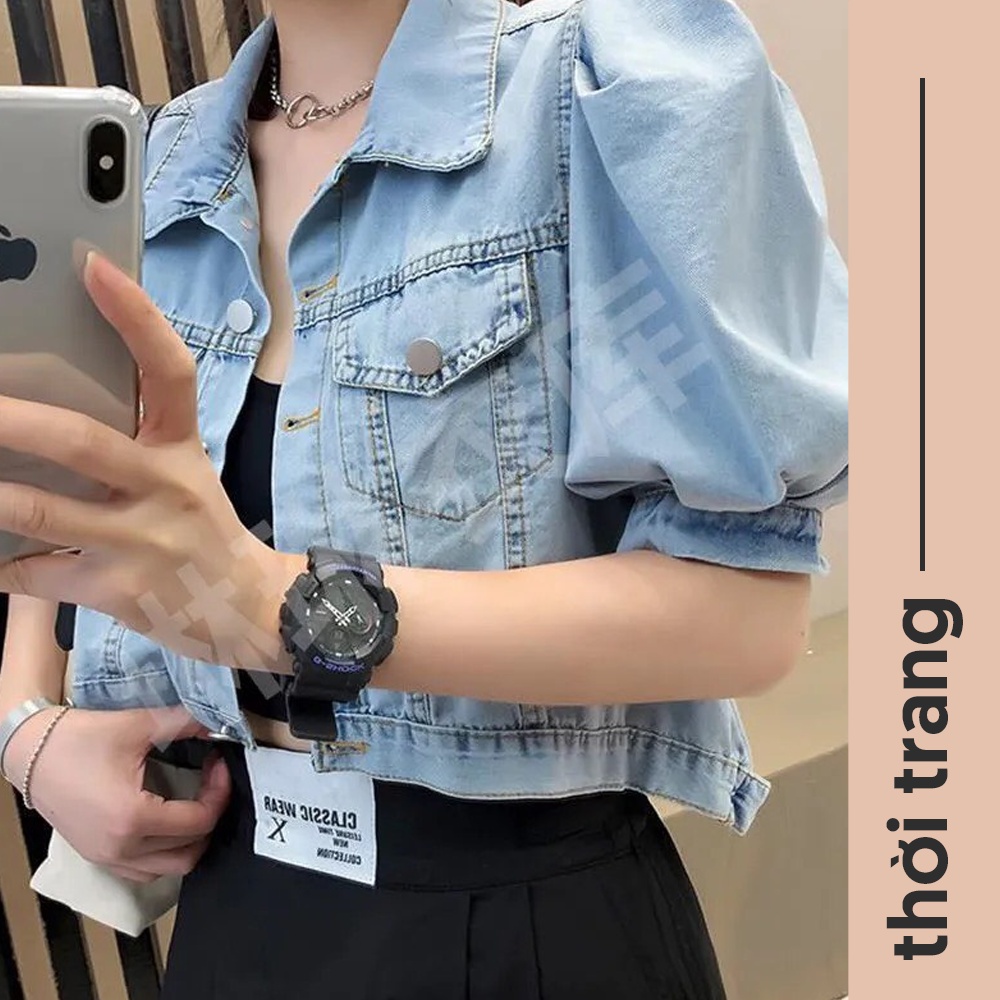 (SẴN) Áo Khoác Bò Dáng Lửng Cộc Tay Cài Cúc Phong Cách Cá Tính/ Áo Jeans Denim Tay Bồng Cách Điệu Thời Thượng A00008