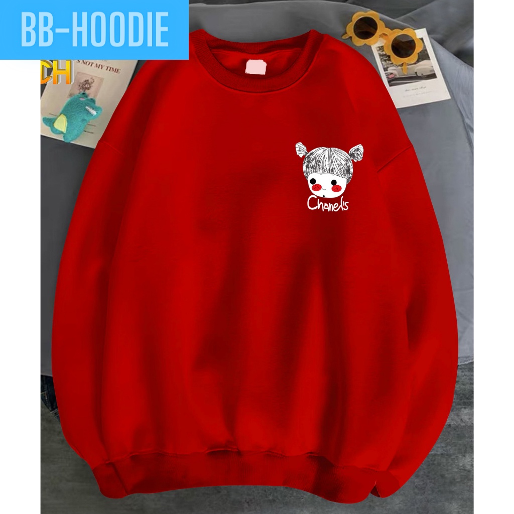ÁO SWEATER NỈ UNISEX NỮ IN HÌNH CÔ GÁI BUỘT TÓC CHẤT VẢI NỈ POLY HAI LỚP DÀY DẶN