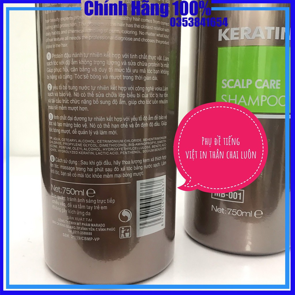 Dầu gội đầu keratin Marubi cặp dầu gội xả phục hồi hư tổn giảm rụng tóc 750ml chính hãng, Mỹ phẩm tóc yến nhi DG19