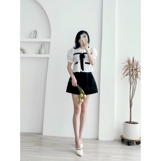 Áo sơ mi xốp tiểu thư viền đen